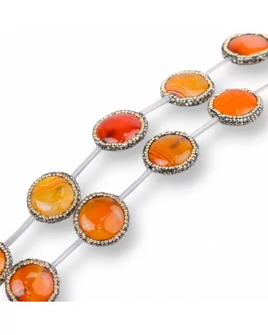 Perline a Filo Di Marcasite Strass Agata Arancio Striata Intenso Tondo Piatto 22mm 10pz-PERLINE CON MARCASITE STRASS | Worldofjewel.com