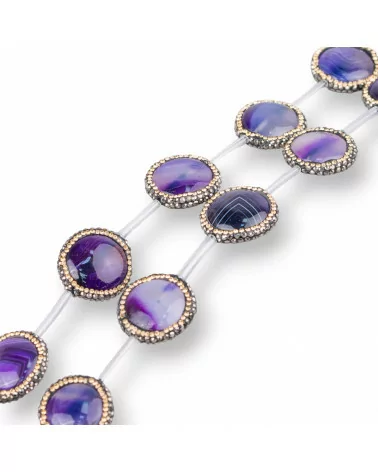 Perline a Filo Di Marcasite Strass Agata Striata Viola Tondo Piatto 22mm 10pz-PERLINE CON MARCASITE STRASS | Worldofjewel.com