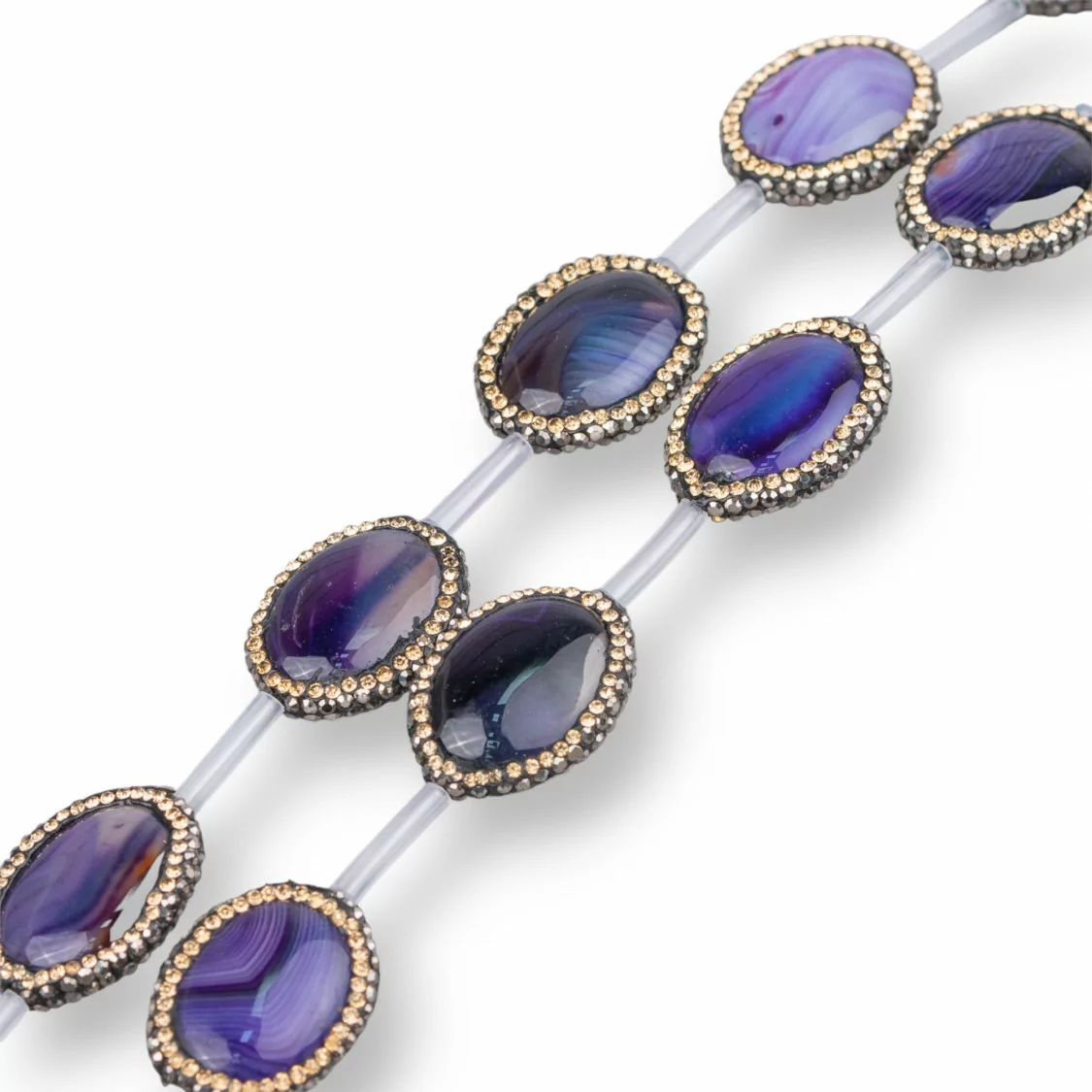 Perline a Filo Di Marcasite Strass Agata Viola Striata Ovale Piatto 18x24mm 10pz-PERLINE CON MARCASITE STRASS | Worldofjewel.com