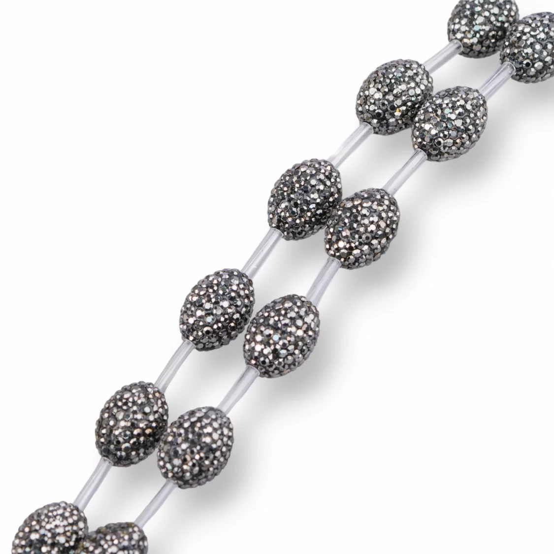 Perline a Filo Di Marcasite Strass Barilotto 12x16mm 12pz Nero-PERLINE CON MARCASITE STRASS | Worldofjewel.com