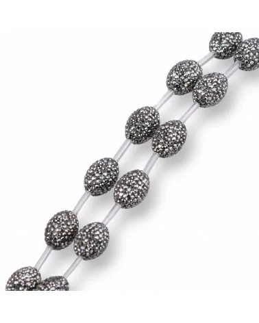 Perline a Filo Di Marcasite Strass Barilotto 12x16mm 12pz Nero-PERLINE CON MARCASITE STRASS | Worldofjewel.com