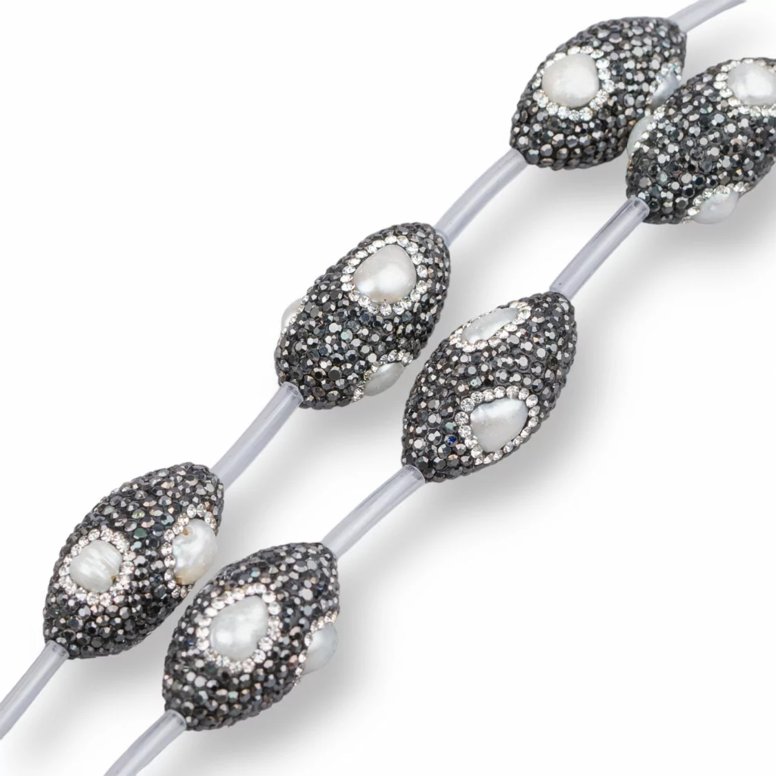 Perline a Filo Di Marcasite Strass Barilotto Con Perle Di Fiume 17x32mm 8pz MOD2-PERLINE CON MARCASITE STRASS | Worldofjewel.com