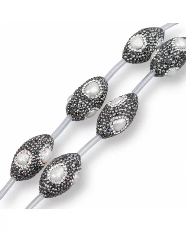 Perline a Filo Di Marcasite Strass Barilotto Con Perle Di Fiume 17x32mm 8pz MOD2-PERLINE CON MARCASITE STRASS | Worldofjewel.com