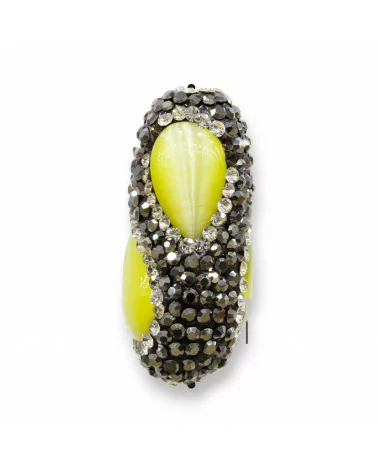 Perline a Filo Di Marcasite Strass Barilotto Occhio Di Gatto 12x30mm 8pz Giallo-PERLINE CON MARCASITE STRASS | Worldofjewel.com