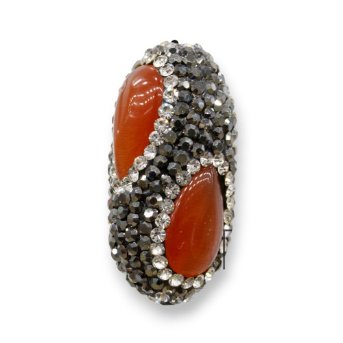 Perline a Filo Di Marcasite Strass Barilotto Occhio Di Gatto 12x30mm 8pz Arancio