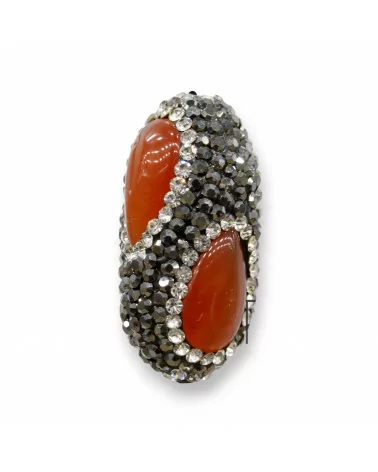 Perline a Filo Di Marcasite Strass Barilotto Occhio Di Gatto 12x30mm 8pz Arancio-PERLINE CON MARCASITE STRASS | Worldofjewel.com