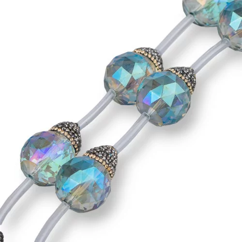 Marcasite Rhinestone Strand Beads with Faceted Briolette Drops Crystals 19x25mm 8pcs Rainbow