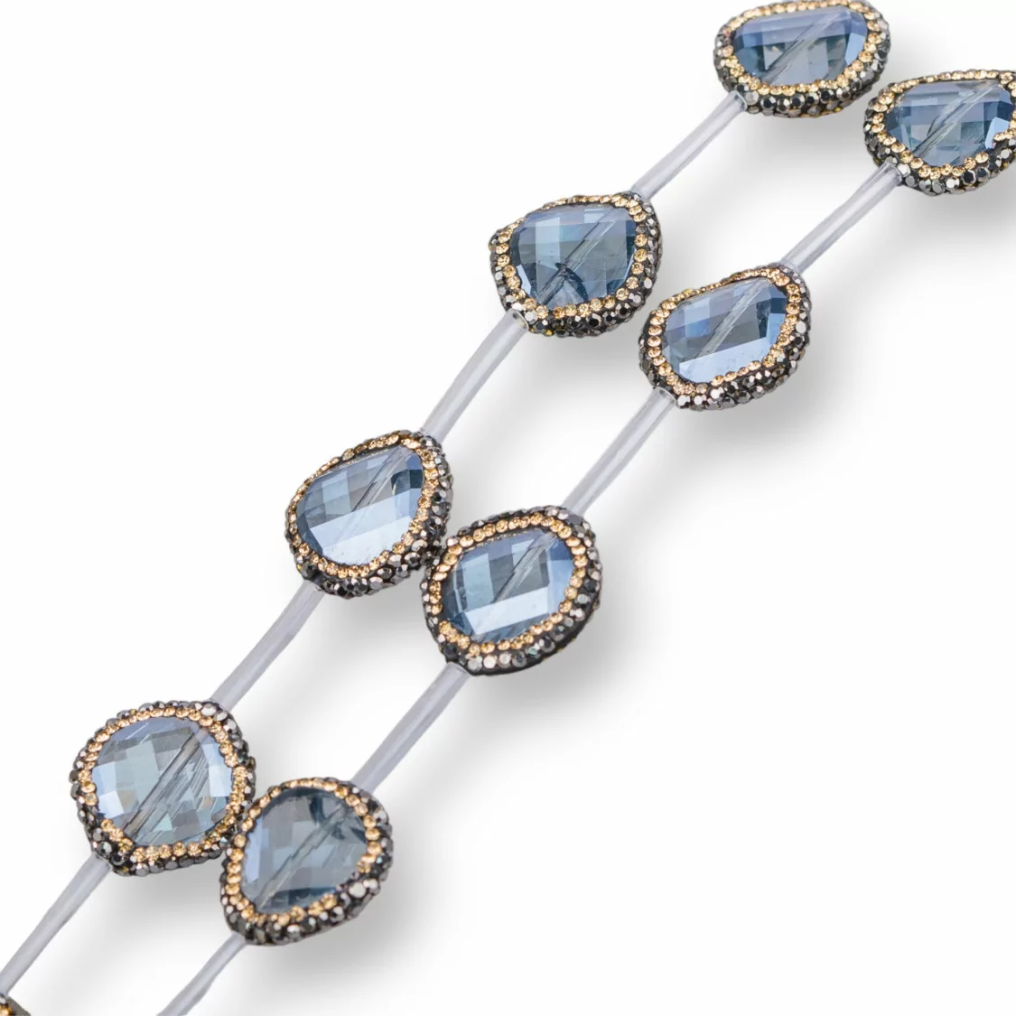 Perline a Filo Di Marcasite Strass con Cristalli Tondo Piatto Sfaccettato 18mm 10pz Azzurro AB-PERLINE CON MARCASITE STRASS | Worldofjewel.com