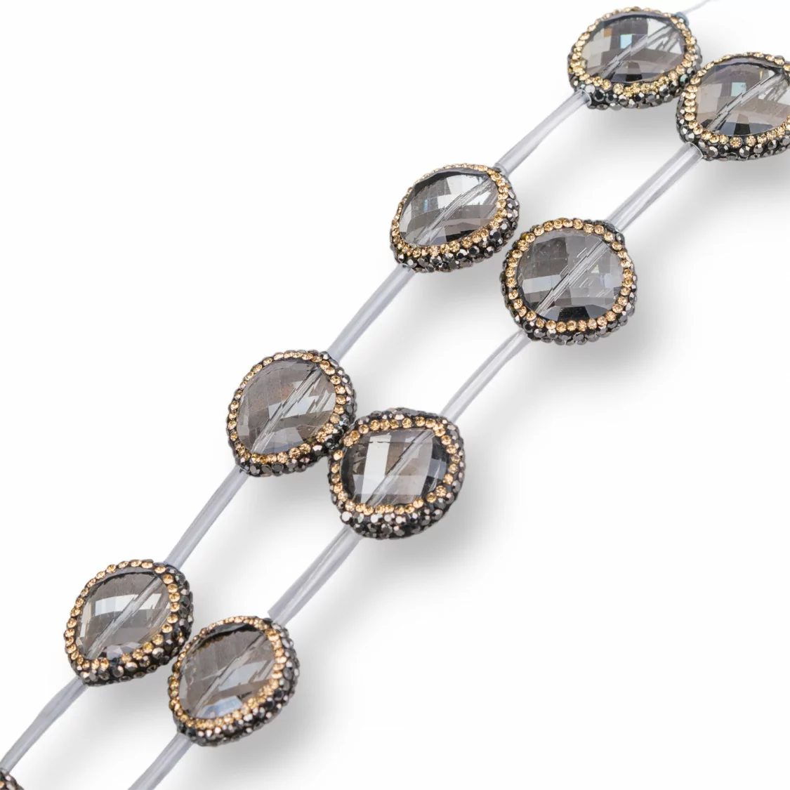 Perline a Filo Di Marcasite Strass con Cristalli Tondo Piatto Sfaccettato 18mm 10pz Fume' AB-PERLINE CON MARCASITE STRASS | Worldofjewel.com