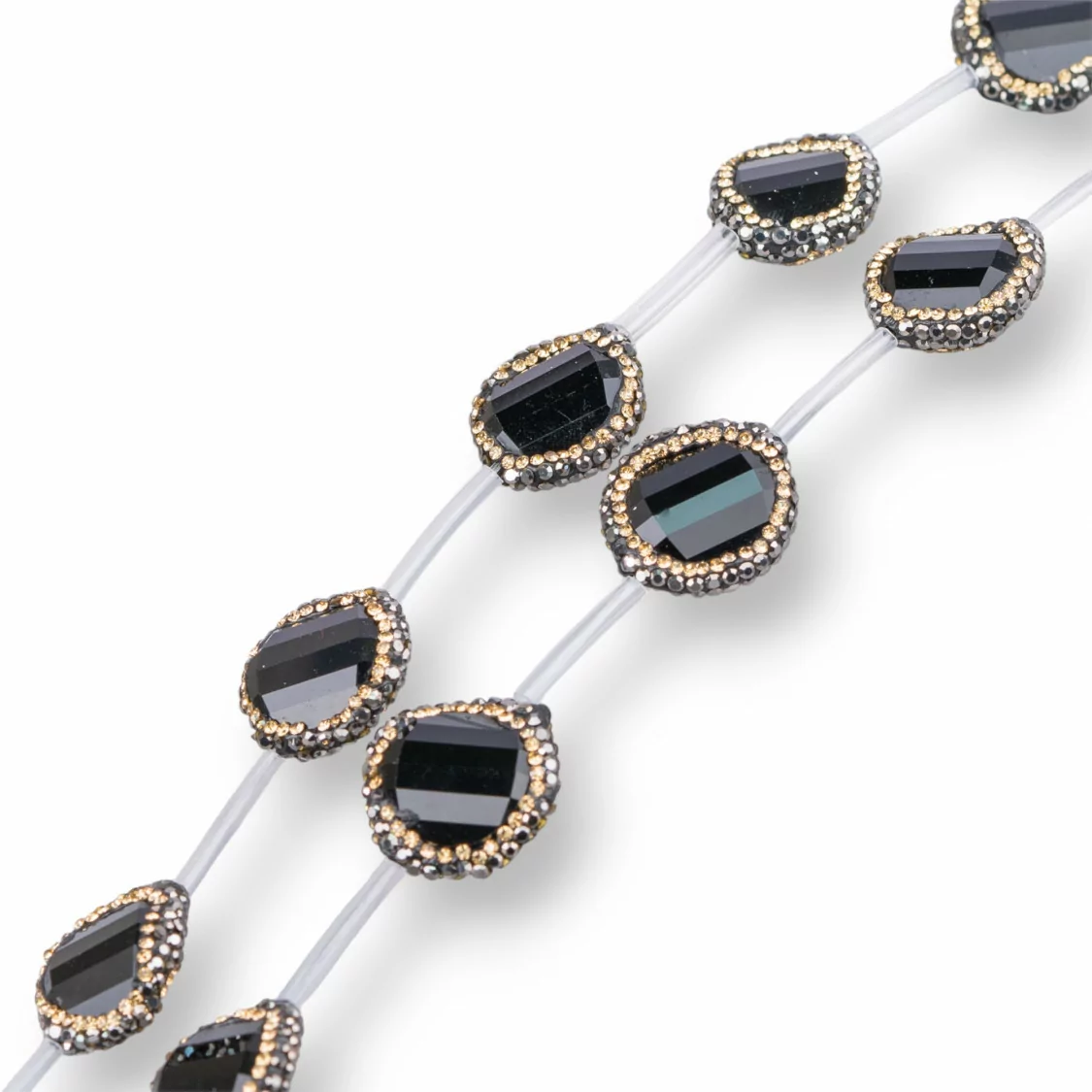 Perline a Filo Di Marcasite Strass con Cristalli Tondo Piatto Sfaccettato 18mm 10pz Jet Black Nero-PERLINE CON MARCASITE STRASS | Worldofjewel.com