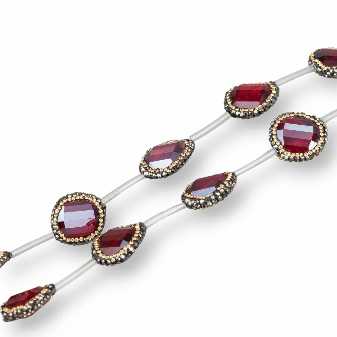 Perline a Filo Di Marcasite Strass con Cristalli Tondo Piatto Sfaccettato 18mm 10pz Rosso Ruby AB-PERLINE CON MARCASITE STRASS | Worldofjewel.com