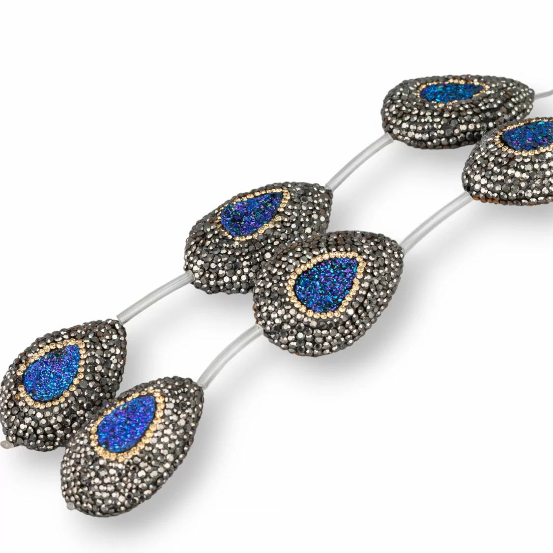 Perline a Filo Di Marcasite Strass Con Druzi Blu E Madreperla Goccia Piatta 23x32mm 5pz-PERLINE CON MARCASITE STRASS | Worldofjewel.com