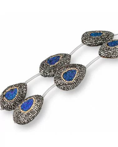 Perline a Filo Di Marcasite Strass Con Druzi Blu E Madreperla Goccia Piatta 23x32mm 5pz-PERLINE CON MARCASITE STRASS | Worldofjewel.com