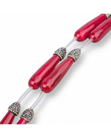 Perline a Filo Di Marcasite Strass Con Giada Rubellite Gocce Briolette Sfaccettate 12x53mm 5pz-PERLINE CON MARCASITE STRASS | Worldofjewel.com