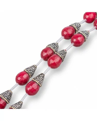 Perline a Filo Di Marcasite Strass Con Giada Rubellite Gocce Briolette Sfaccettate 13x24mm 10pz-PERLINE CON MARCASITE STRASS | Worldofjewel.com