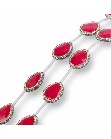 Perline a Filo Di Marcasite Strass Con Giada Rubellite Gocce Piatte Sfaccettato 20x24mm 9pz-PERLINE CON MARCASITE STRASS | Worldofjewel.com