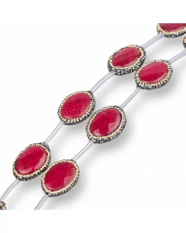 Perline a Filo Di Marcasite Strass Con Giada Rubellite Ovale Piatto Sfaccettato 16x20mm 10pz-PERLINE CON MARCASITE STRASS | Worldofjewel.com