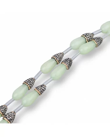 Perline a Filo Di Marcasite Strass Con Giada Verde Mela Gocce Briolette Sfaccettate 10x25mm 10pz-PERLINE CON MARCASITE STRASS | Worldofjewel.com