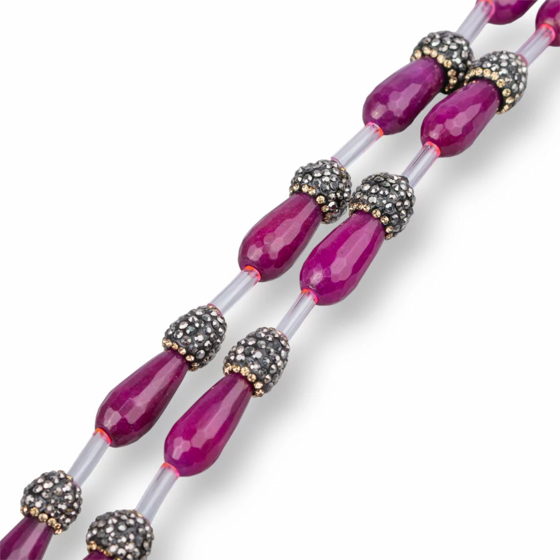 Perline a Filo Di Marcasite Strass Con Giada Viola Gocce Briolette Sfaccettate 10x25mm 10pz-PERLINE CON MARCASITE STRASS | Worldofjewel.com