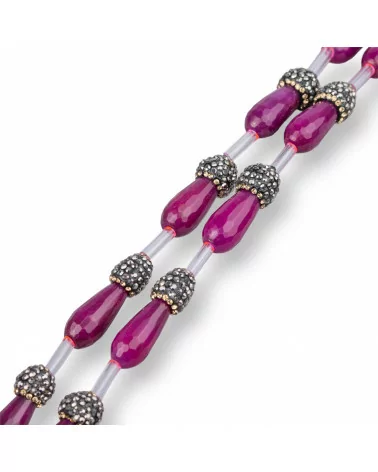 Perline a Filo Di Marcasite Strass Con Giada Viola Gocce Briolette Sfaccettate 10x25mm 10pz-PERLINE CON MARCASITE STRASS | Worldofjewel.com