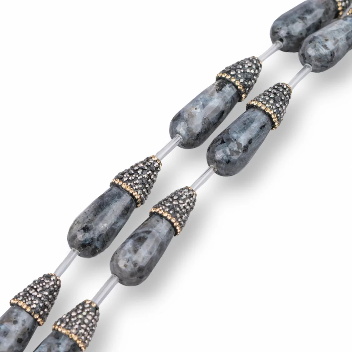 Perline a Filo Di Marcasite Strass Con Labradorite Nero Larichite Gocce Briolette Sfaccettate 12x34mm 8pz-PERLINE CON MARCASITE STRASS | Worldofjewel.com