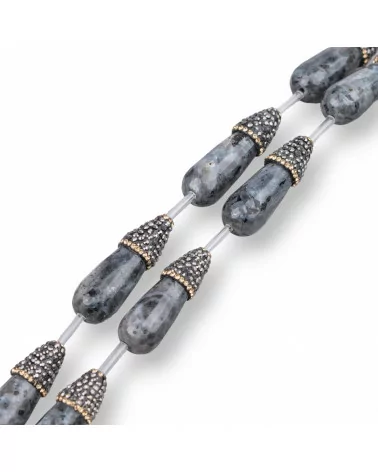 Perline a Filo Di Marcasite Strass Con Labradorite Nero Larichite Gocce Briolette Sfaccettate 12x34mm 8pz-PERLINE CON MARCASITE STRASS | Worldofjewel.com