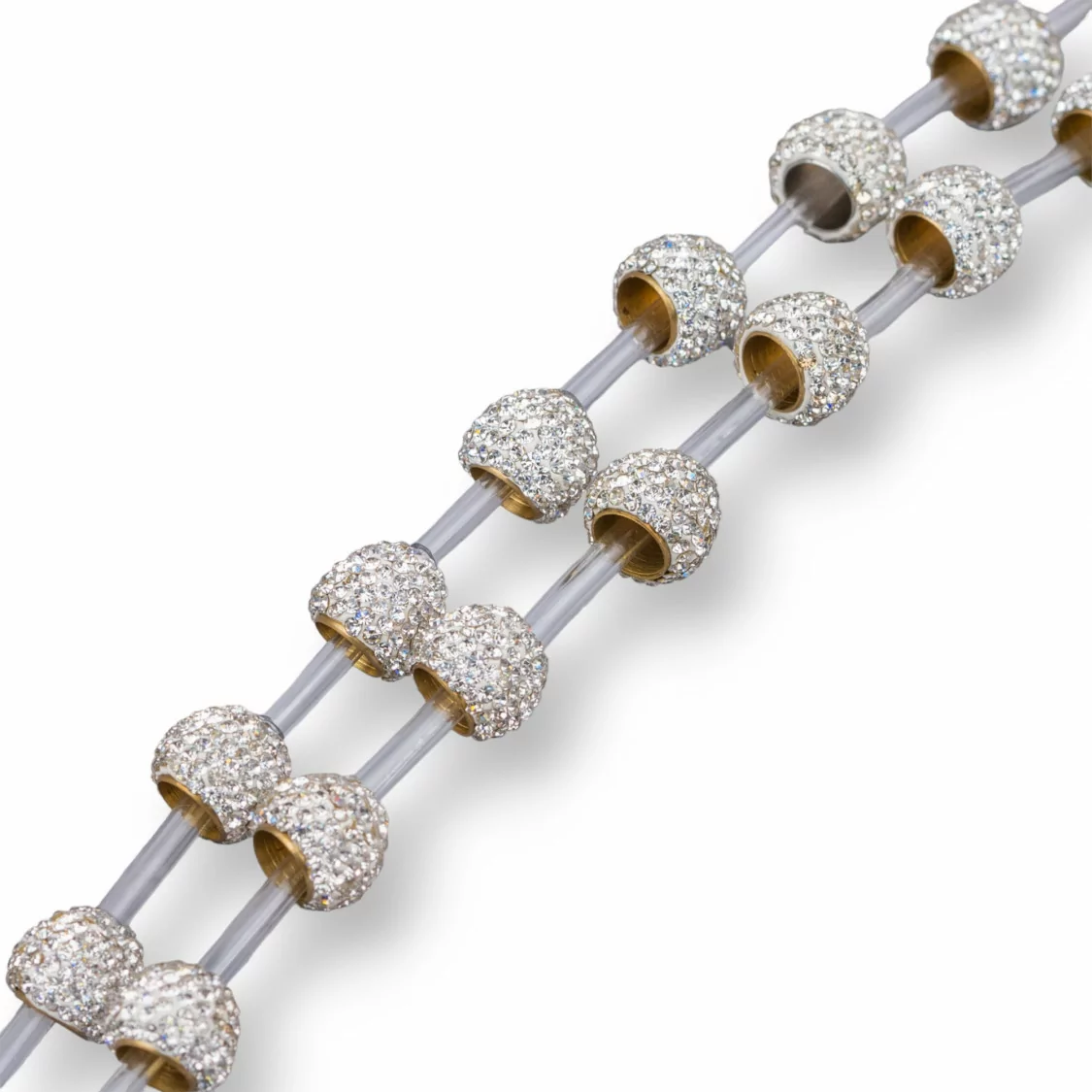 Perline a Filo Di Marcasite Strass Coppette Cupole 10-11mm 16pz Bianco-PERLINE CON MARCASITE STRASS | Worldofjewel.com