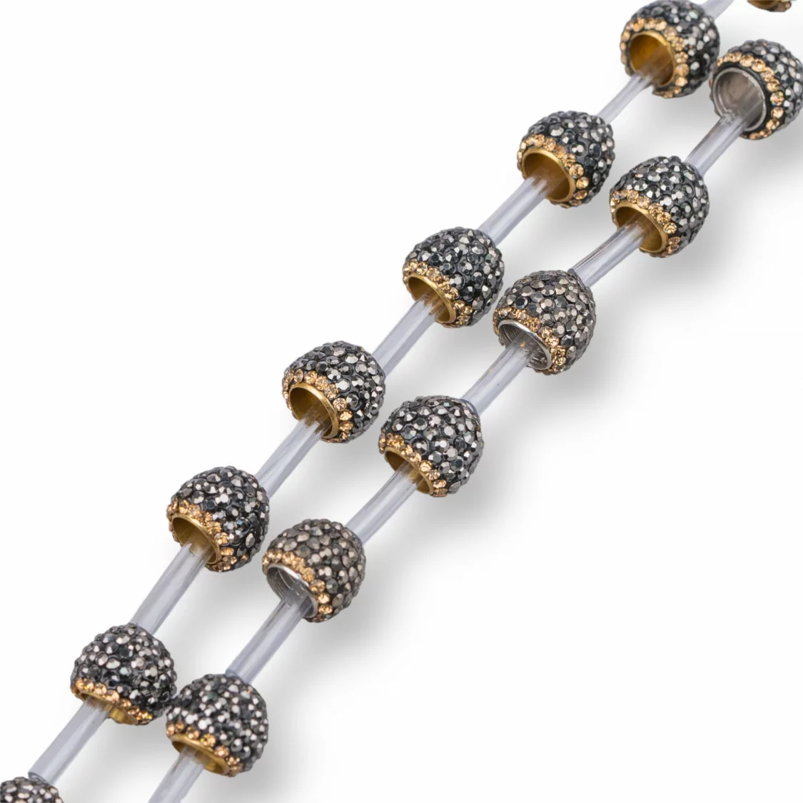 Perline a Filo Di Marcasite Strass Coppette Cupole 11-12mm 16pz Nero + Oro-PERLINE CON MARCASITE STRASS | Worldofjewel.com