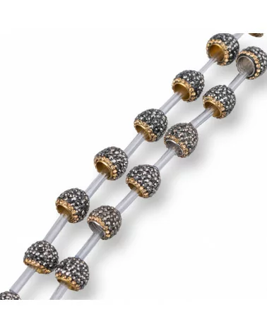 Perline a Filo Di Marcasite Strass Coppette Cupole 11-12mm 16pz Nero + Oro-PERLINE CON MARCASITE STRASS | Worldofjewel.com