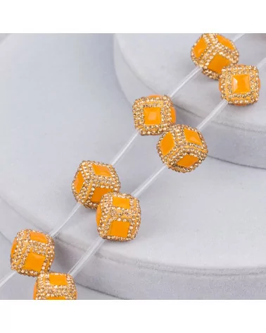 Perline a Filo Di Marcasite Strass Cubo Con Pietre 16mm 10pz Dorato Giallo-PERLINE CON MARCASITE STRASS | Worldofjewel.com