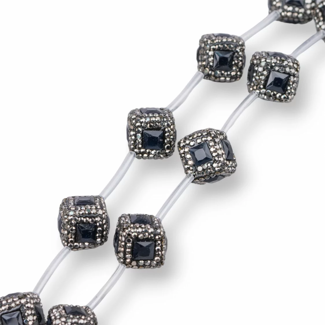 Perline a Filo Di Marcasite Strass Cubo Con Pietre 16mm 10pz Nero-PERLINE CON MARCASITE STRASS | Worldofjewel.com