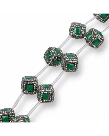 Perline a Filo Di Marcasite Strass Cubo Con Pietre 16mm 10pz Nero Verde-PERLINE CON MARCASITE STRASS | Worldofjewel.com