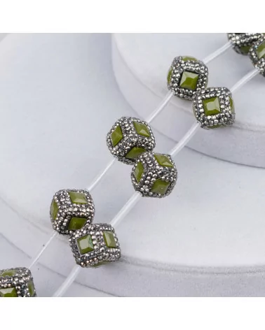 Perline a Filo Di Marcasite Strass Cubo Con Pietre 16mm 10pz Nero Verde Scuro-PERLINE CON MARCASITE STRASS | Worldofjewel.com