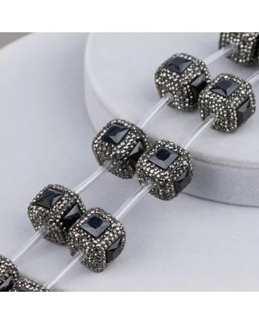 Perline a Filo Di Marcasite Strass Cubo Con Pietre 18mm 10pz Nero-PERLINE CON MARCASITE STRASS | Worldofjewel.com