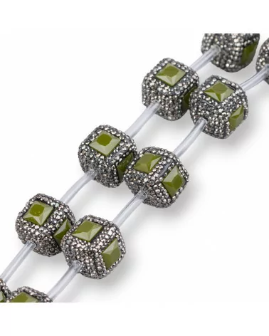 Perline a Filo Di Marcasite Strass Cubo Con Pietre 18mm 10pz Nero Verde-PERLINE CON MARCASITE STRASS | Worldofjewel.com