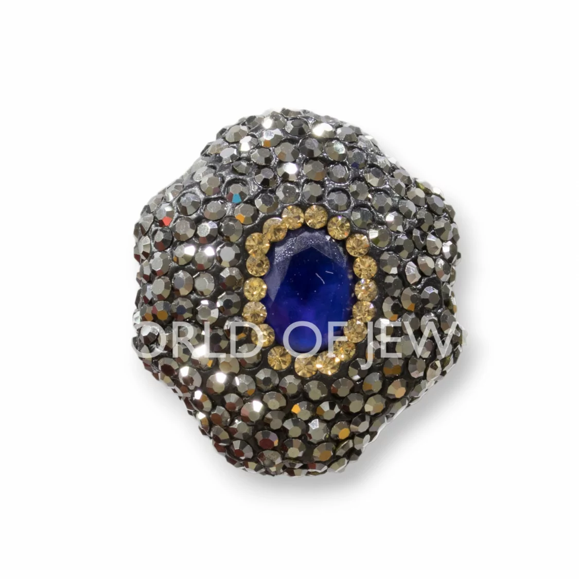 Perline a Filo Di Marcasite Strass Esagono 25mm 8pz Nero Con Pietra Blu-PERLINE CON MARCASITE STRASS | Worldofjewel.com