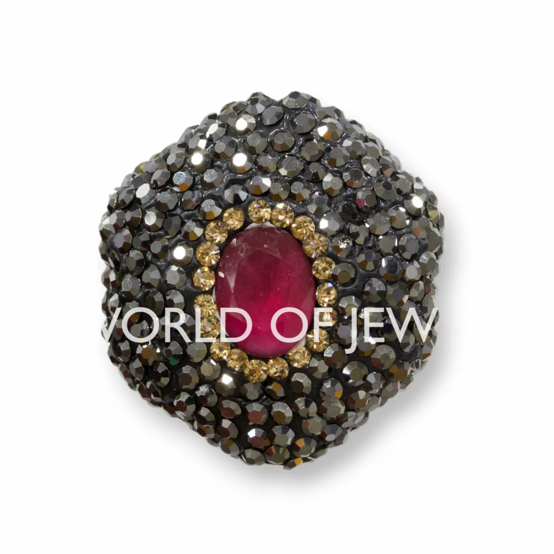 Perline a Filo Di Marcasite Strass Esagono 25mm 8pz Nero Con Pietra Rossa-PERLINE CON MARCASITE STRASS | Worldofjewel.com