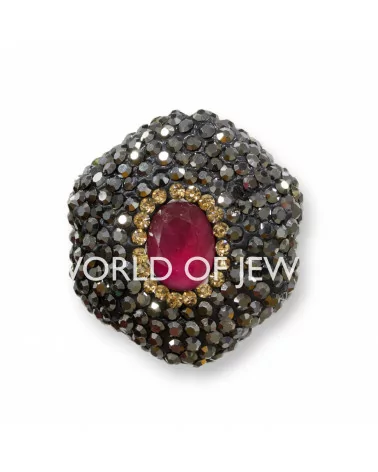 Perline a Filo Di Marcasite Strass Esagono 25mm 8pz Nero Con Pietra Rossa-PERLINE CON MARCASITE STRASS | Worldofjewel.com