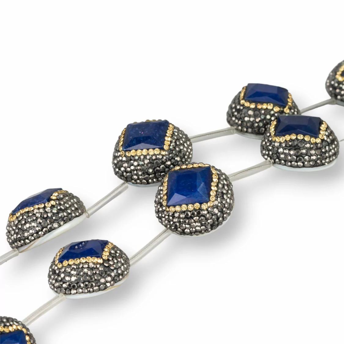 Perline a Filo Di Marcasite Strass Giada Blu Lapis Con Madreperla 30mm 5pz-PERLINE CON MARCASITE STRASS | Worldofjewel.com