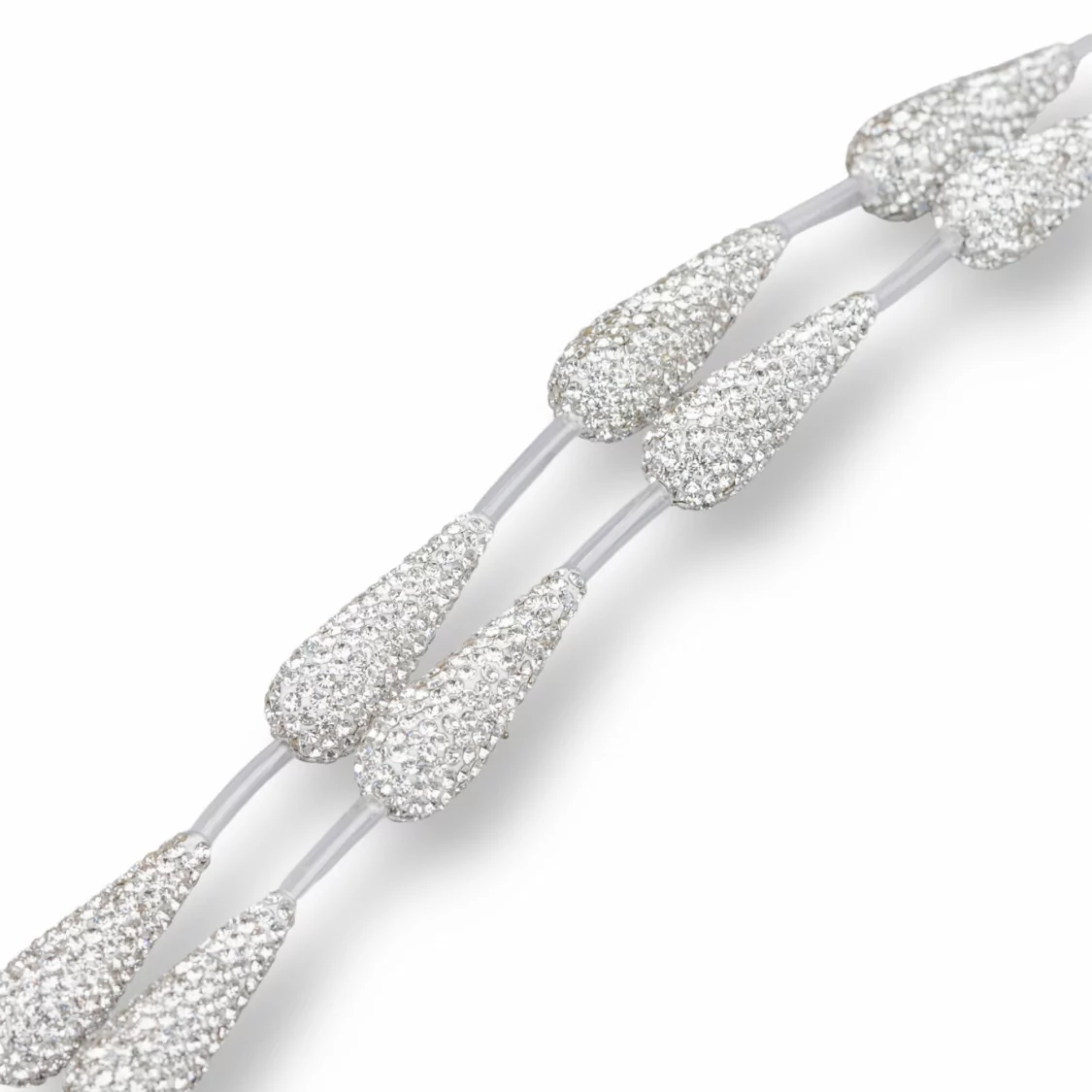 Perline a Filo Di Marcasite Strass Gocce 10x28mm 9pz Bianco-PERLINE CON MARCASITE STRASS | Worldofjewel.com