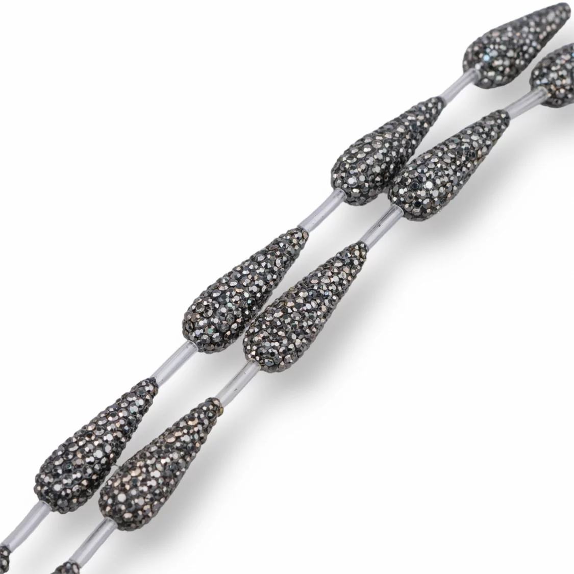 Perline a Filo Di Marcasite Strass Gocce 10x28mm 9pz Nero-PERLINE CON MARCASITE STRASS | Worldofjewel.com