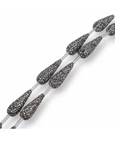 Perline a Filo Di Marcasite Strass Gocce 10x28mm 9pz Nero-PERLINE CON MARCASITE STRASS | Worldofjewel.com