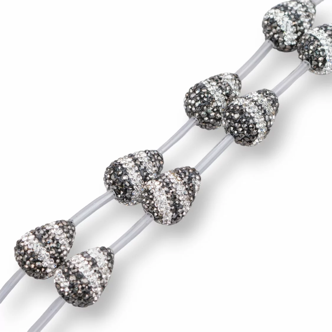 Perline a Filo Di Marcasite Strass Gocce 13x18mm 11pz Nero+Bianco-PERLINE CON MARCASITE STRASS | Worldofjewel.com