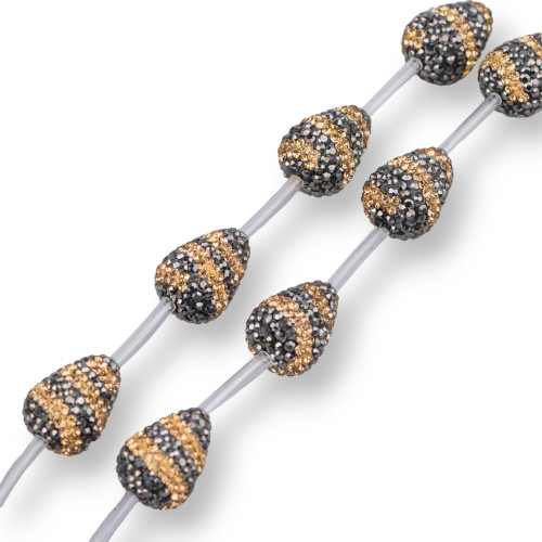 Marcasite Strass Strass Beads Drops 13x18mm 11τμχ Μαύρο Χρυσό