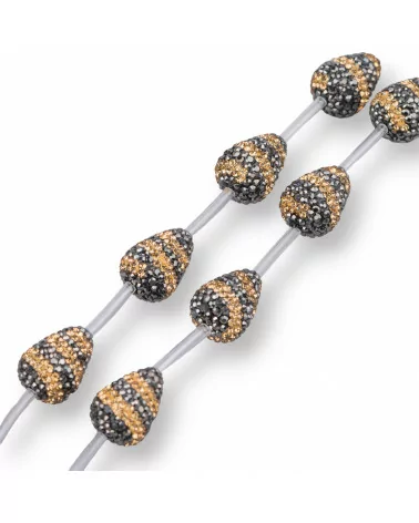 Perline a Filo Di Marcasite Strass Gocce 13x18mm 11pz Nero+Oro-PERLINE CON MARCASITE STRASS | Worldofjewel.com