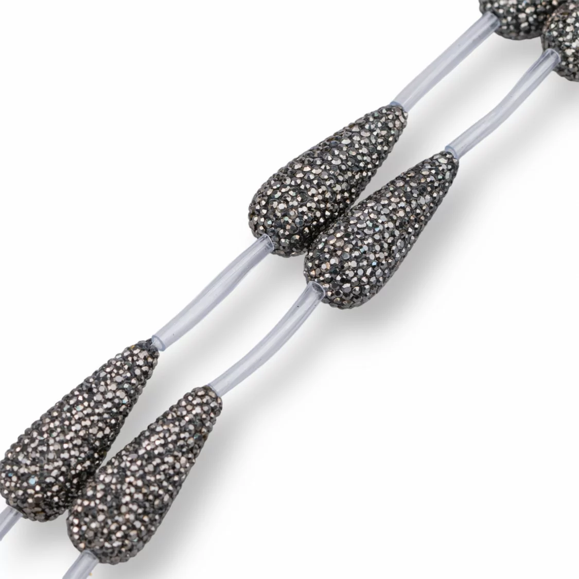 Perline a Filo Di Marcasite Strass Gocce 14x35mm 6pz Nero-PERLINE CON MARCASITE STRASS | Worldofjewel.com