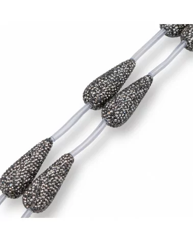 Perline a Filo Di Marcasite Strass Gocce 14x35mm 6pz Nero-PERLINE CON MARCASITE STRASS | Worldofjewel.com