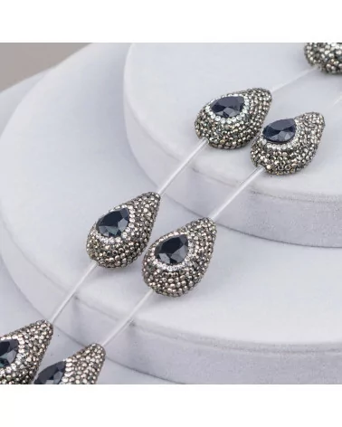 Perline a Filo Di Marcasite Strass Gocce 20x28mm 7pz Nero + Blu Zaffiro e Bianco-PERLINE CON MARCASITE STRASS | Worldofjewel.com