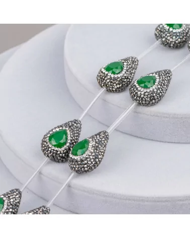 Perline a Filo Di Marcasite Strass Gocce 20x28mm 7pz Nero + Verde Smeraldo e Bianco-PERLINE CON MARCASITE STRASS | Worldofjewel.com