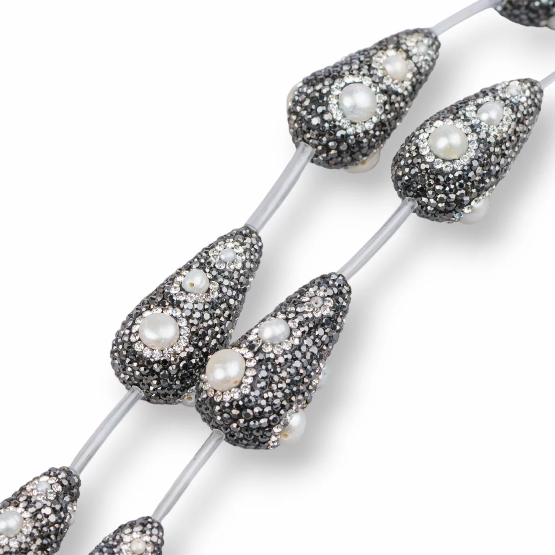 Perline a Filo Di Marcasite Strass Gocce Con Perle Di Fiume 20x34mm 6pz-PERLINE CON MARCASITE STRASS | Worldofjewel.com